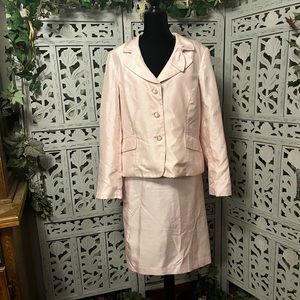 EMILY ELEGANT SATINY SHINY PRETTY PALE PINK LONG SLEEVE JACKET & SKIRT 2pc SET